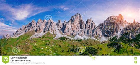 Rocky Mountains At Sunsetdolomite Alps Italy Stock Photo Image Of