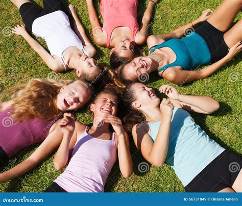 Circle Of Teenage Girls Stock Image Image Of Grass Front 66731849