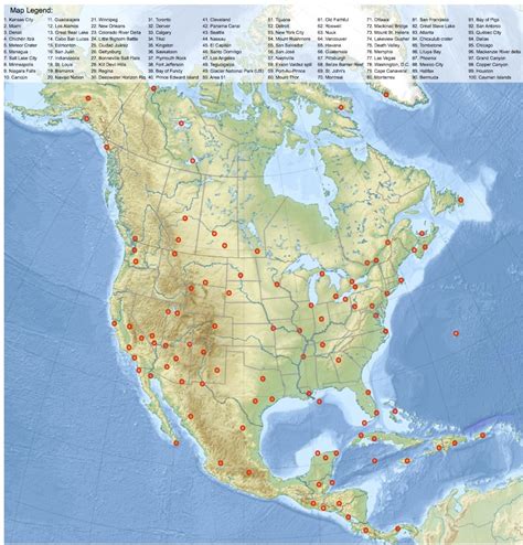 Find 100 Locations In North America On A Map Quiz By Mirrorballman