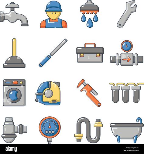 Plumber Symbols Icons Set Cartoon Style Stock Vector Image And Art Alamy
