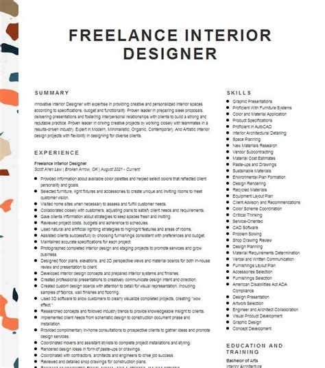 Freelance Interior Designer Resume Example