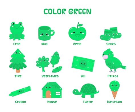 Free Vector Green Vocabulary Set In English For Kindergarten Kids