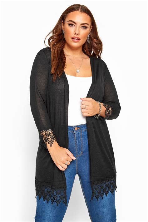 Black Lace Trim Cardigan Yours Clothing