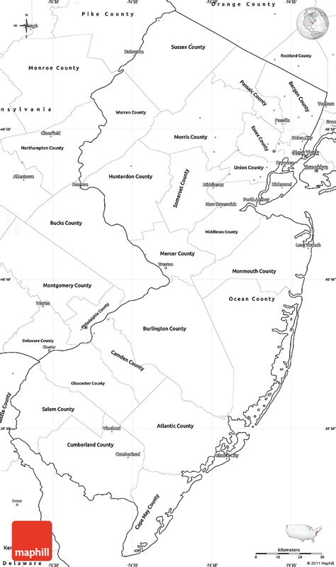 Blank Simple Map Of New Jersey