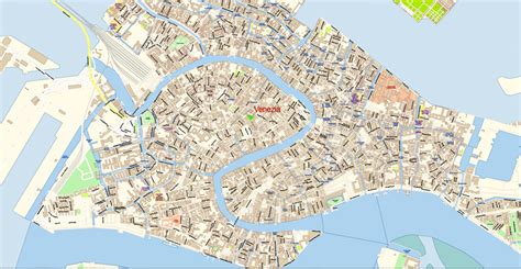 Venice Venezia Italy Map Vector Exact City Plan High Detailed Street