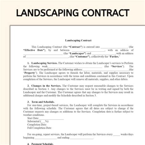 Simple Editable Landscaping Contract Template Word File Etsy