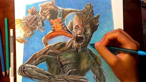 GUARDIANS OF THE GALAXY - Rocket & Groot Drawing - YouTube