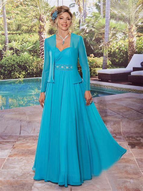 Blue Crystal Beaded Mother Of The Bride Long Dresses With Jacket A Line Chiffon Plus Size