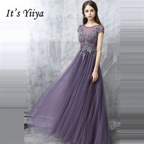 It S Yiiya Evening Dresses 2018 O Neck Short Sleeve Flower Lace Floor Length Fashion Illusion