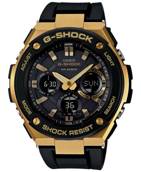 G Shock Womens Analog Digital Black And Gold Black Silicone Strap Watch 59x52mm Gsts100g 1a In