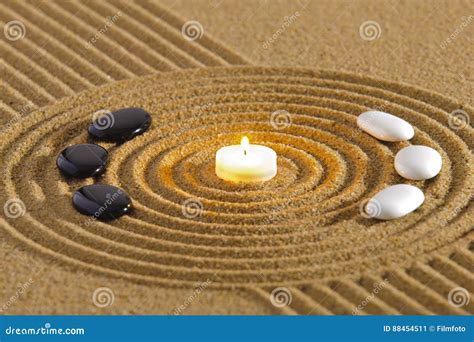Japanese Zen Garden With Texture In Sand Stock Image Image Of Calm