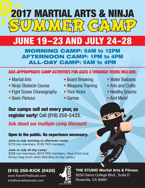 June 1923 And July 2428 Kids Martial Arts And Ninja Summer Camp The