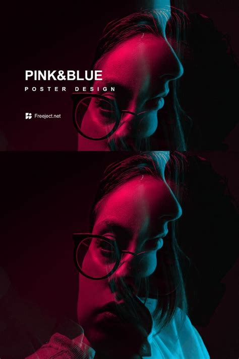 Pink And Blue Double Exposure Poster Design Template Blue Poster