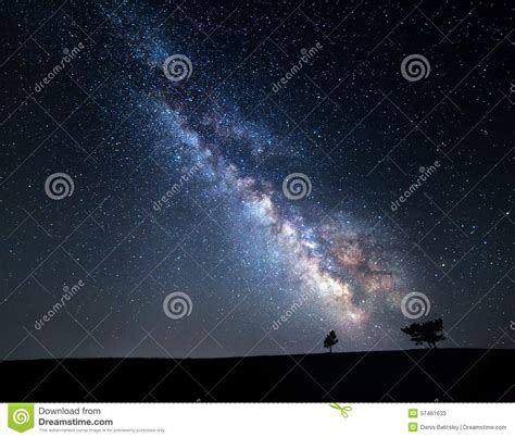 Milky Way Beautiful Summer Night Sky With Stars In Crimea