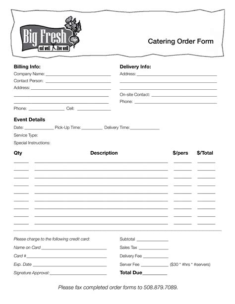 Food Order Form Template Free Download Printable Templates