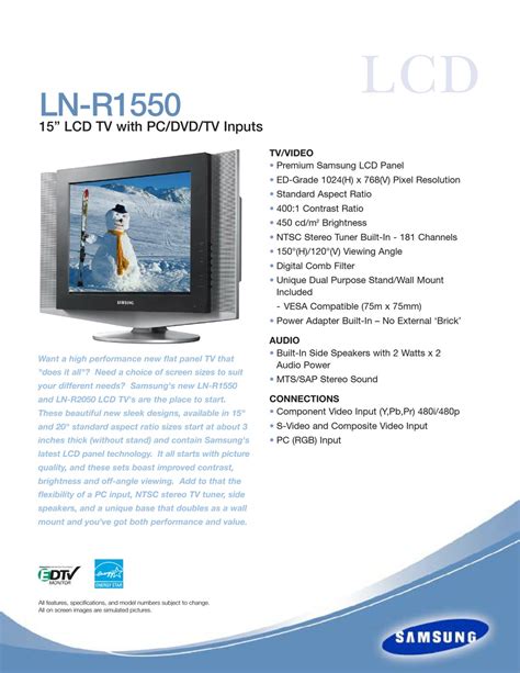 Samsung Lnr1550x Brochure Pdf Download Manualslib