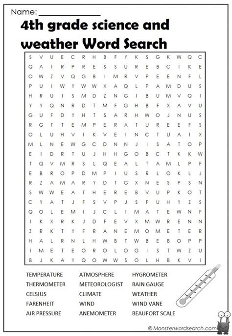 4th Grade Science And Weather Word Search Monster Word Search