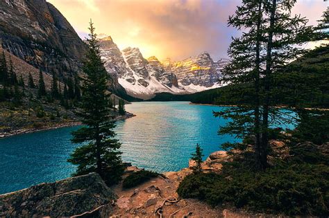 Hd Wallpaper Trees Mountains Lake Ate Canada Albert Banff