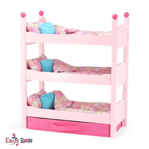 18 Inch Doll Furniture Lovely Pink Stackable Triple Bunk Bed
