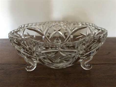 Vintage Cut Crystal Bowl With Scalloped Edge On 3 Feet Etsy Canada