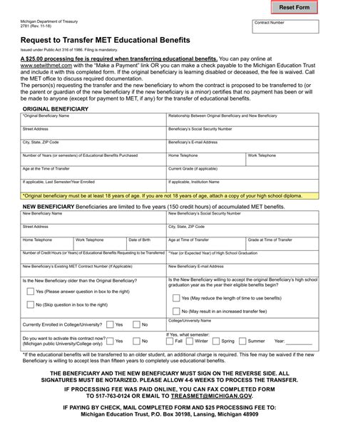 Form 2781 Download Fillable Pdf Or Fill Online Request To Transfer Met