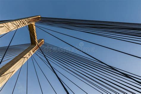 Steel Straps On The Tower Of A Cable Stayed Bridge Stock Image Image
