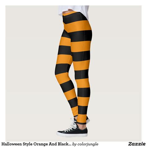 Halloween Style Orange And Black Striped Leggings