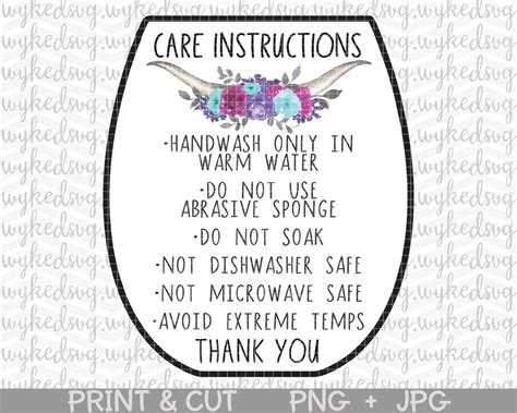 Tumbler Care Card Png Print And Cut Care Card Floral Png Etsy