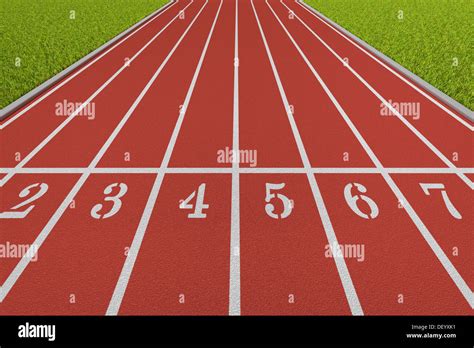 Starting Line Of A Running Track With Eight Lanes Stock Photo Alamy