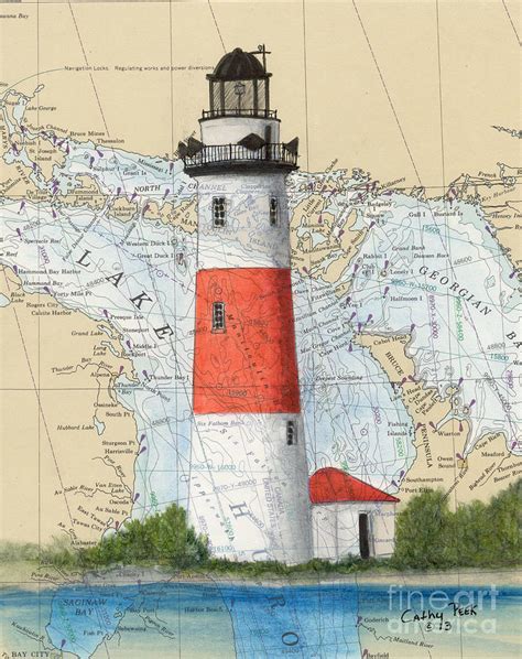 Middle Island Lighthouse Mi Cathy Peek Nautical Chart Art Painting By