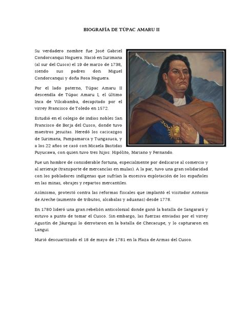 Biografía De Túpac Amaru Ii Antiguas Colonias Españolas Imperio