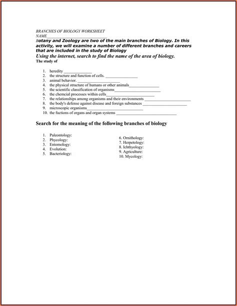 7th Grade Branches Of Science Worksheet Worksheet Resume Examples