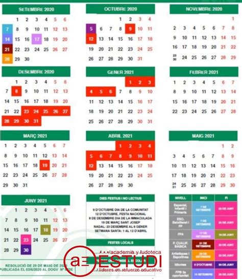 Los estudiantes comenzarán el nuevo año escolar el martes 17 de agosto de 2021. CALENDARIO ESCOLAR 2020/2021 | academia ESTUDI