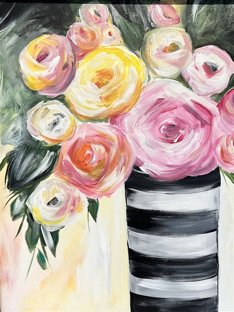Sip And Paint Fun Floral With Vase Art Studio 27
