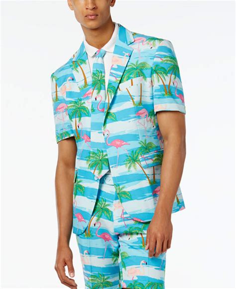Opposuits Mens Flaminguy Slim Fit Tropical Print Suit And Tie Jackets