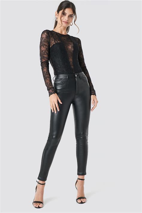 It's free from animal cruelty and like real leather, faux leather is easy to. Faux Leather Trousers Black | na-kd.com