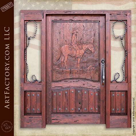 Western Hand Carved Door American Cowboy Riding Weary