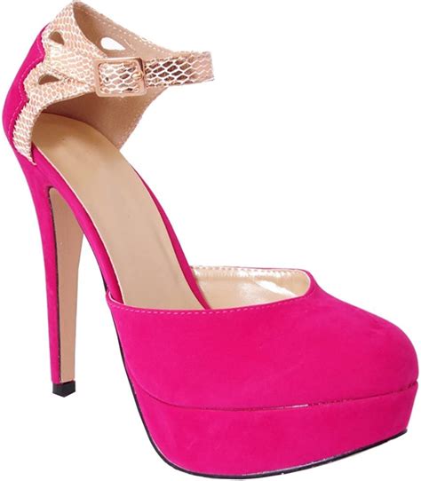 Ladies Womens Fuchsia Bright Hot Pink Gold Strappy Sandals Platforms