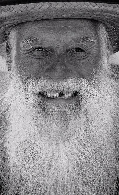 Old Man With Long White Beard Old Man Face Black And White Picture