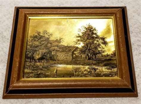 Vintage Currier And Ives Framed Gold Foil Metallic Print American