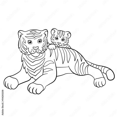 Coloring Pages Wild Animals Mother Tiger With Her Little Cute Baby