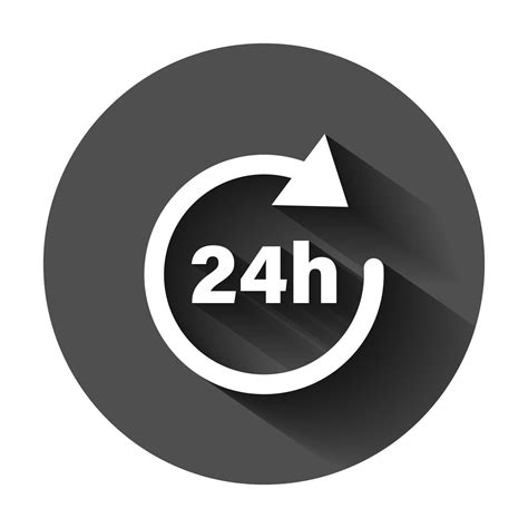 24 hours clock sign icon in flat style twenty four hour open vector illustration on black round