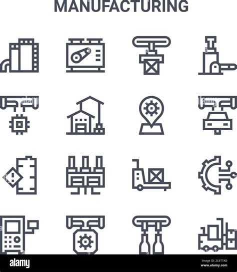Set Of 16 Manufacturing Concept Vector Line Icons 64x64 Thin Stroke