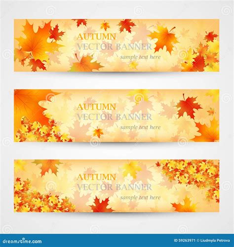 Three Autumn Banners With Colorful Leaves Vector Stock Vector