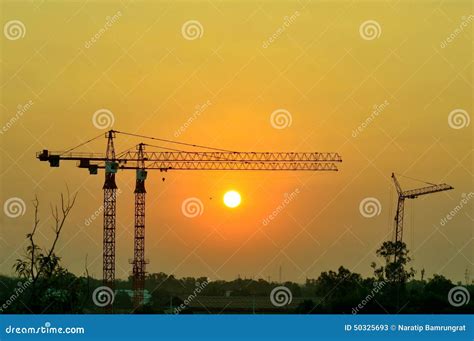 Construction Cranes In Morning Stock Image Image Of Cranes Machine