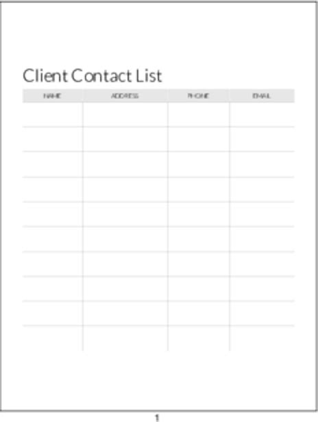 PLR Administrative Forms - Client Contact List - PLR.me
