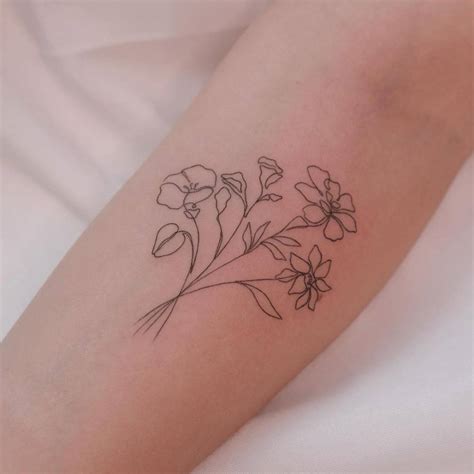 Fine Line Flower Bouquet Tattoo On The Inner Forearm