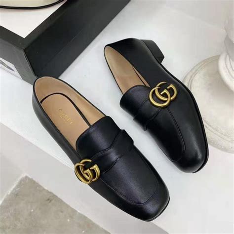 Gucci Gg Womens Loafer With Double G Black Leather 25 Cm Heel Lulux