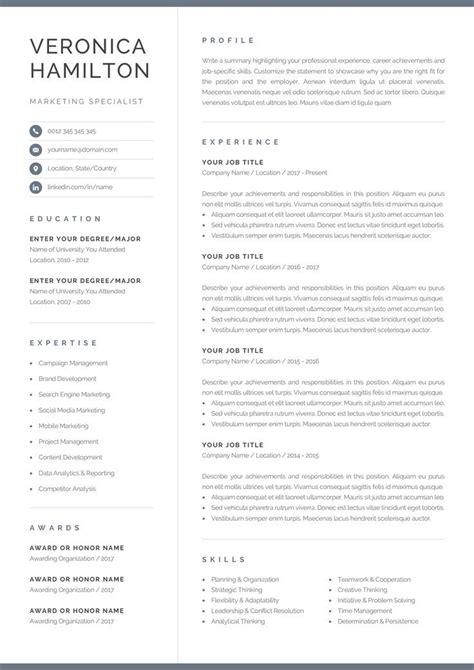 A cover letter design for the template is available to download separately. Professional Resume Template Compact 1 Page Resume ...