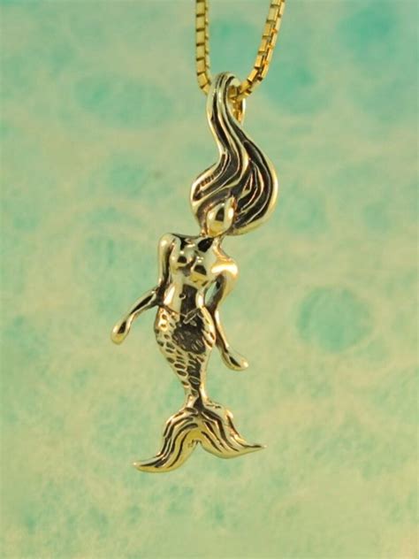 Gold Mermaid Necklace 14k Gold Mermaid Charm Mermaid Pendant Etsy